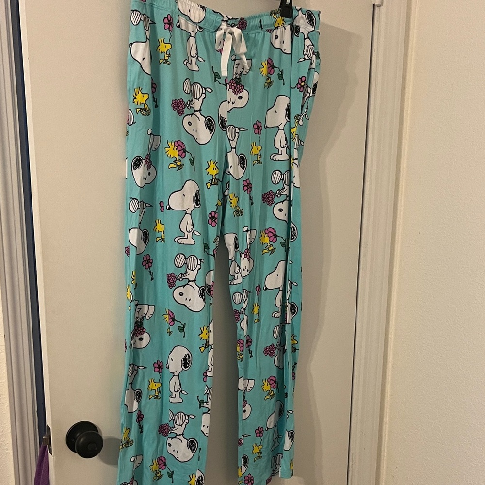 Peanuts Kids Pajama Bottoms - Teal with Snoopy and Woodstock Print